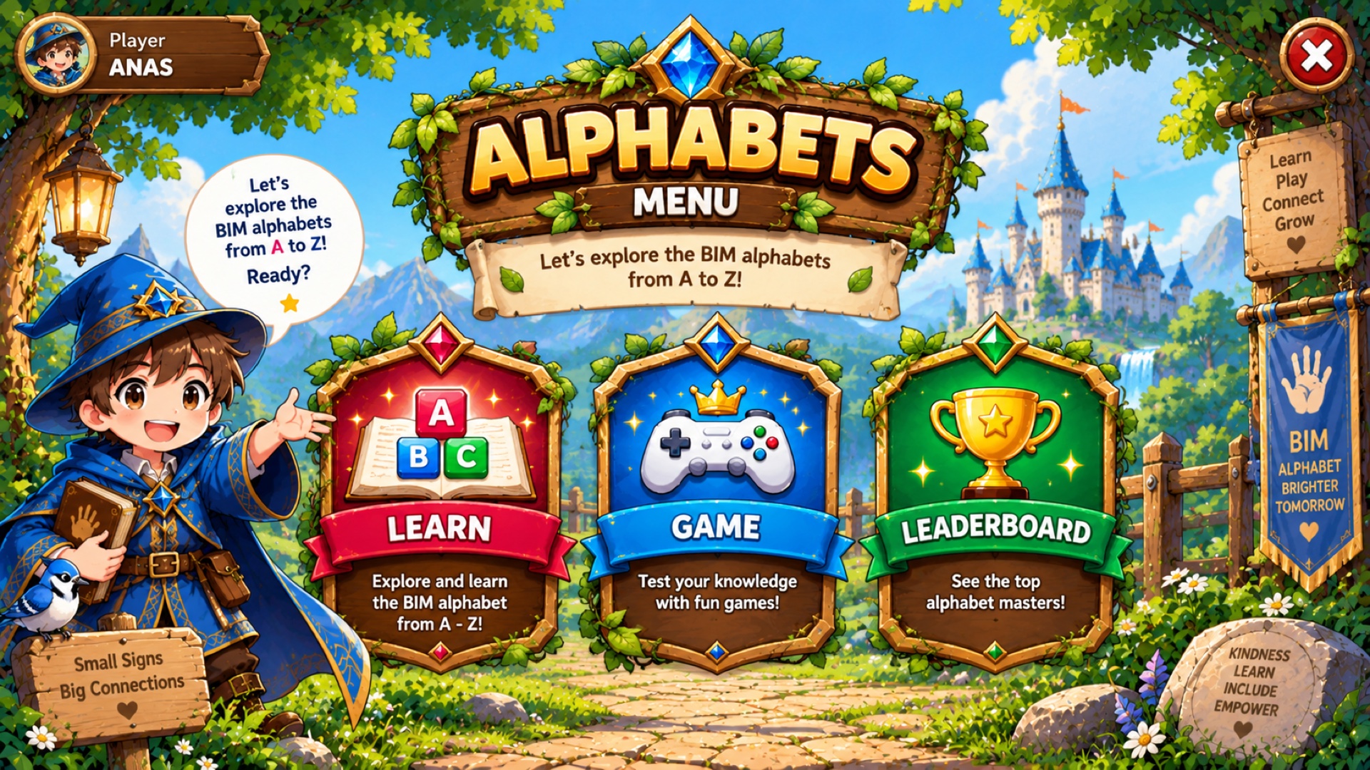 Alphabets menu